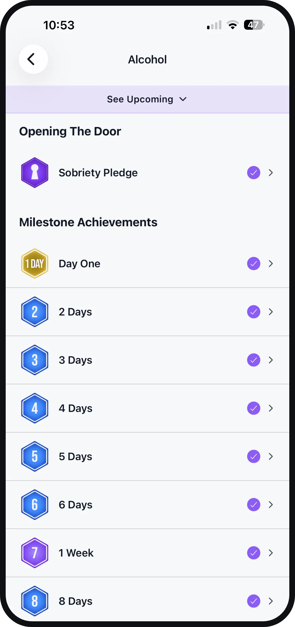 Earned milestone achievements
