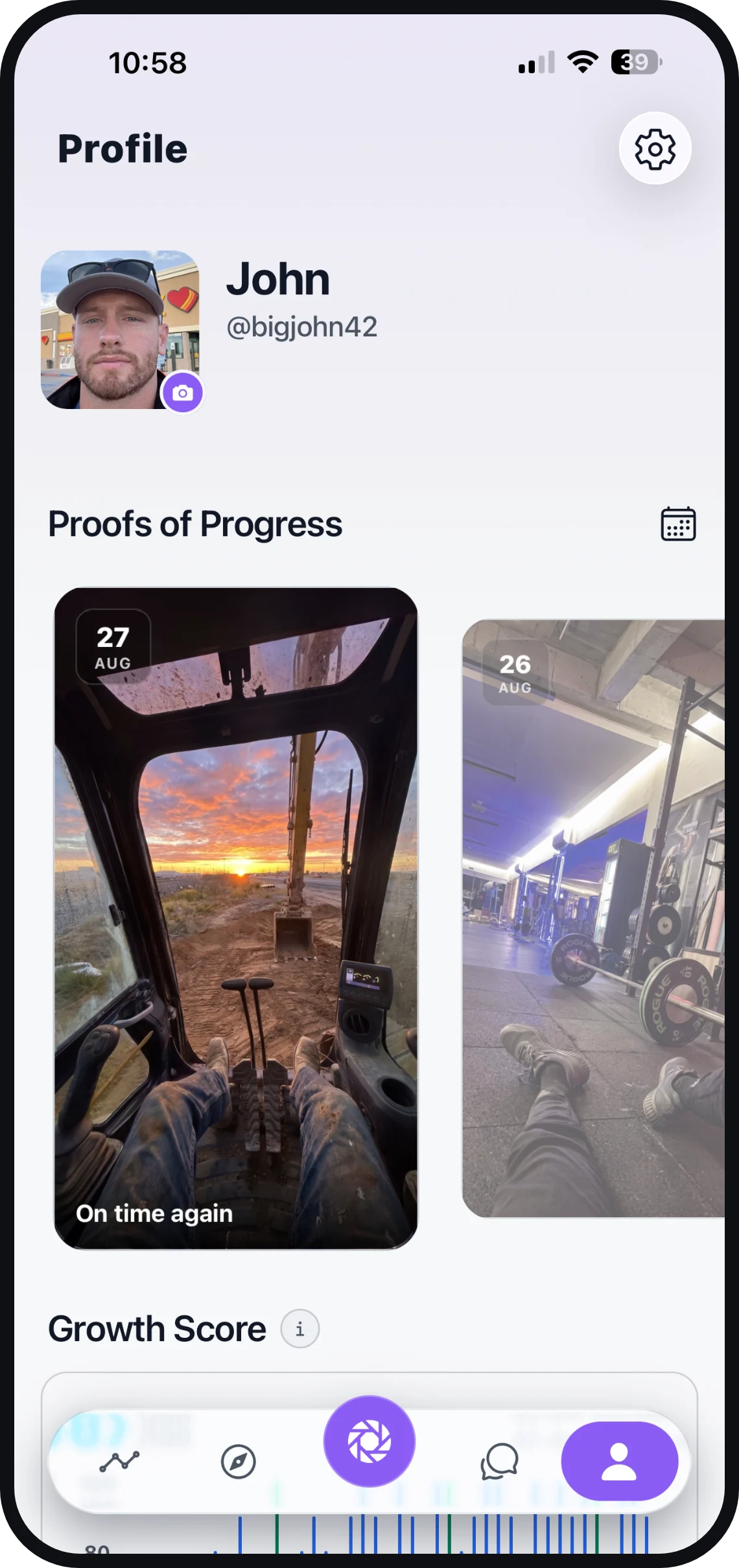 A Door 24 profile with a Proofs of Progress timeline
